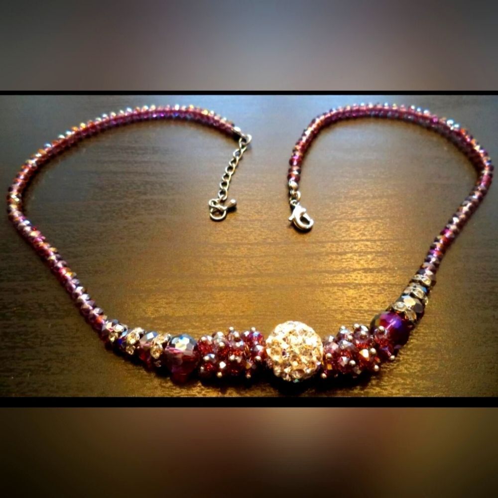 STUNNING VINTAGE RHINESTONE GLASS BEADED 20 1/2" NECKLACE